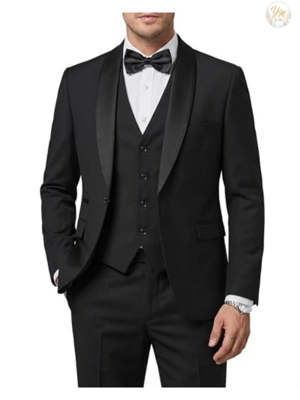 Men's 3 Piece Slim Fit Tuxedo Set with Tie, Shawl Lapel Suit Blazer Vest Pants